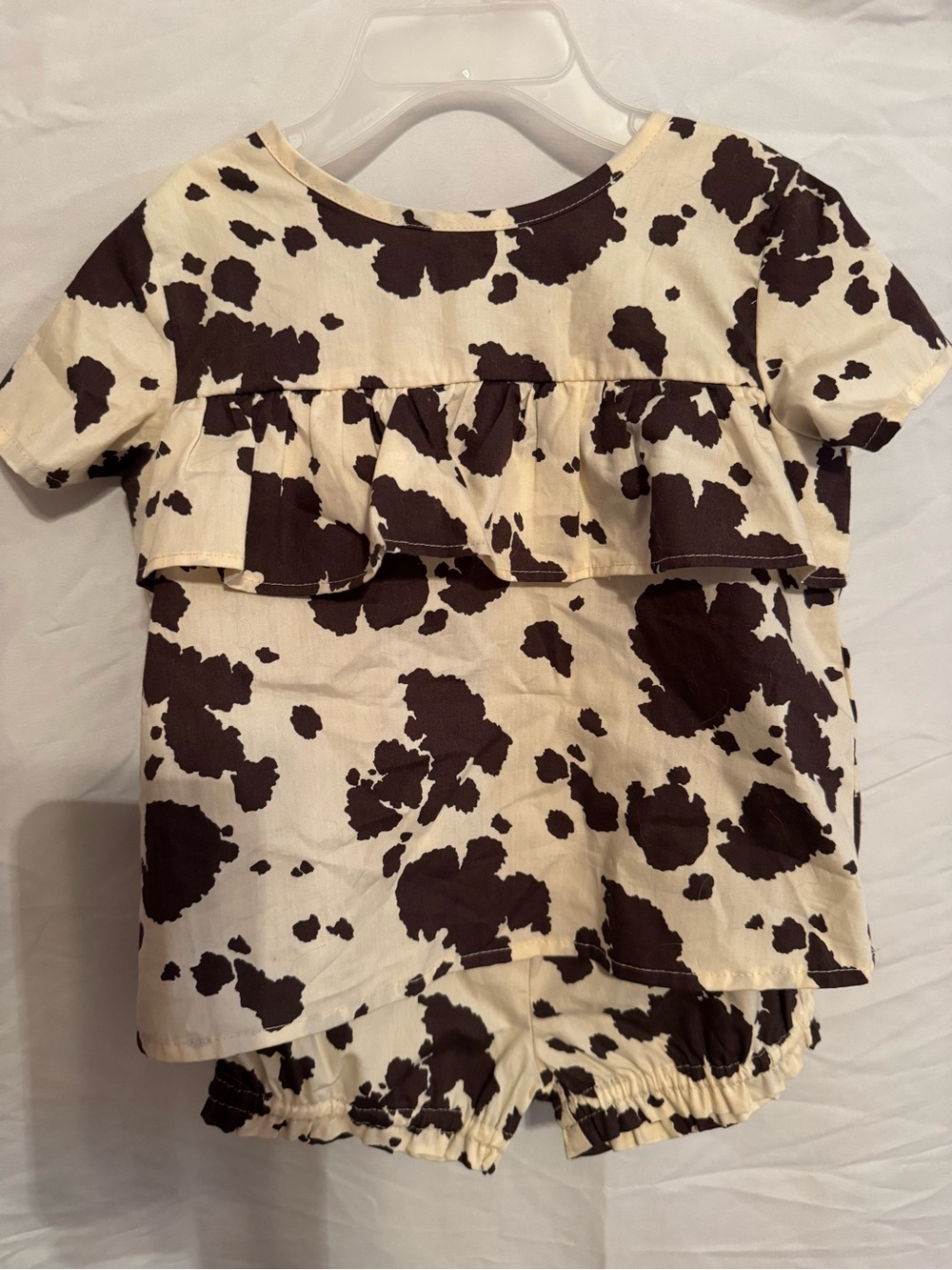 Wrangler Baby Cotton Top and Bloomer set in Cream and Brown Cow Print